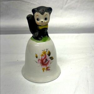 Handpainted Ceramic Skunk Bell 1970s Skunk Sitting On White Porcelain bell
